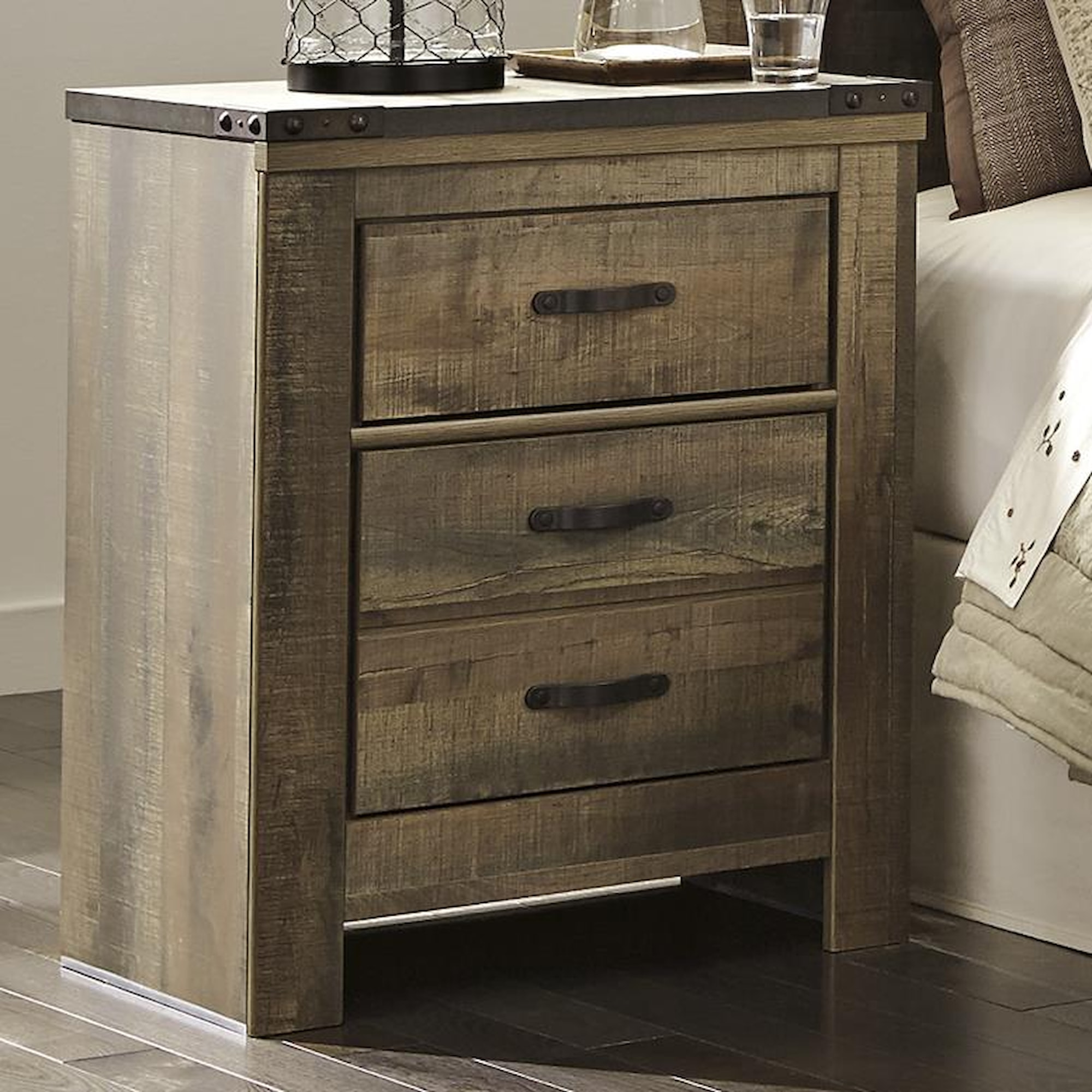 Signature Design by Ashley Trinell B44692 Rustic 2Drawer Nightstand